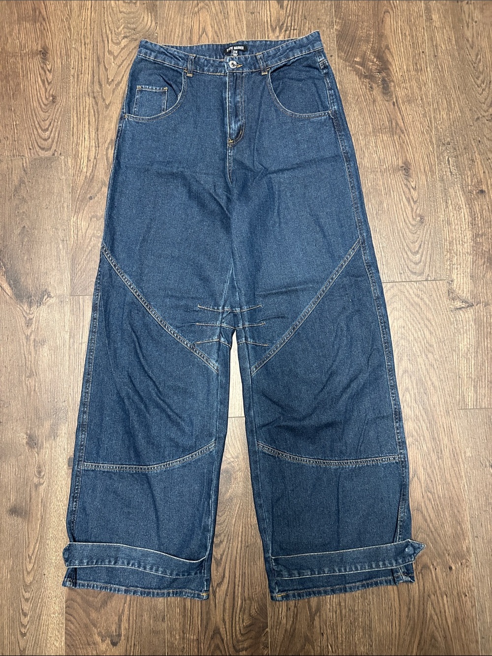 Steve Madden Tre Denim Mid Rise Wide Leg Adjustable Ankle Strap Jeans